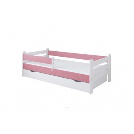 Łóżko dziecięce z szufladą z barierką 160X80 LIAM biało różowy