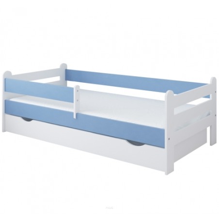 Łóżko dziecięce z szufladą z barierką 160X80 LIAM biało niebieski