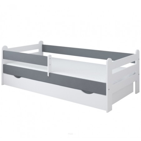 Łóżko dziecięce z szufladą z barierką 160X80 LIAM biało szary