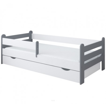 Łóżko dziecięce z szufladą z barierką 160X80 LIAM szaro biało