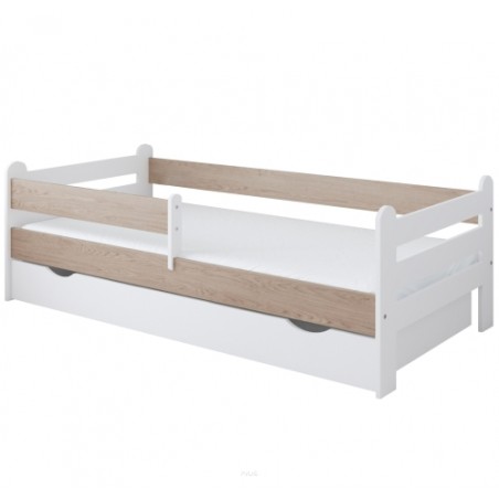 Łóżko dziecięce z szufladą z barierką 160X80 LIAM biały dąb