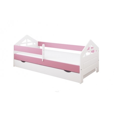 Łóżko dziecięce z szufladą z barierką 160X80 BONNIE biało różowy