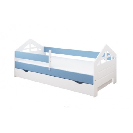 Łóżko dziecięce z szufladą z barierką 160X80 BONNIE biało niebieski