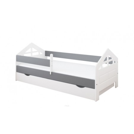 Łóżko dziecięce z szufladą z barierką 160X80 BONNIE biało szary