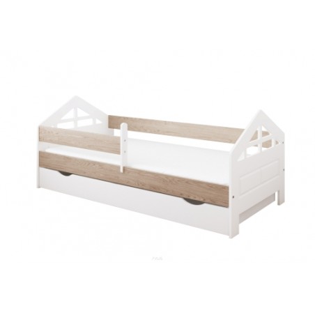 Łóżko dziecięce z szufladą z barierką 160X80 BONNIE biały dąb