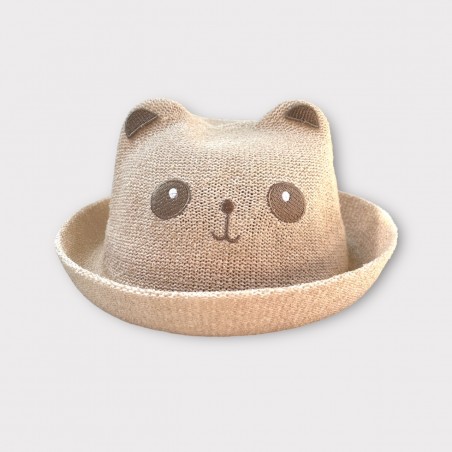 Kapelusz letni z haftem Panda beżowy