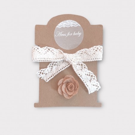 Zestaw spinek brązowa różyczka z koronką