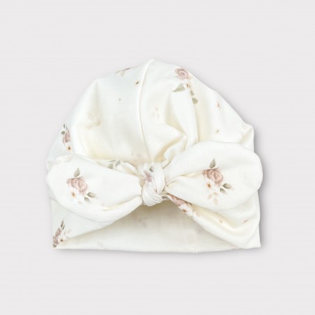 Turban z dzianiny bawełnianej Pastel Roses waniliowy
