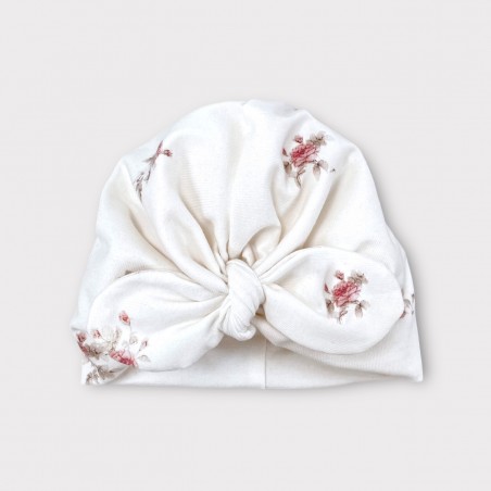Turban z dzianiny bawełnianej Eternelle fleur jasny beż