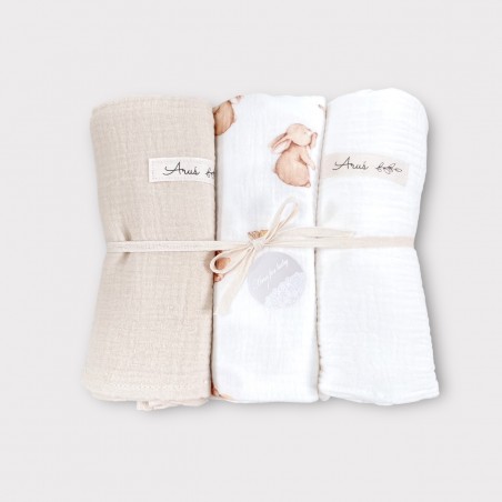 Zestaw 3 szt otulaczy muślinowych Baby Bunnies (R)