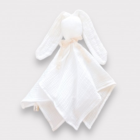 Przytulanka muślinowa handmade bunny śmietankowa