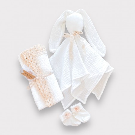 Zestaw śmietankowy Bunny : Kocyk, przytualnka, skarpetki