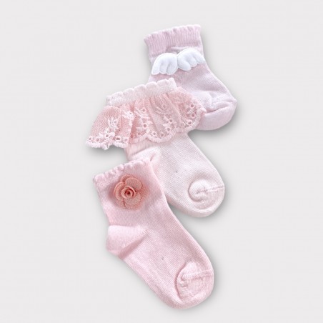 Zestaw 3 par skarpetek  0-3m pudrowy róż