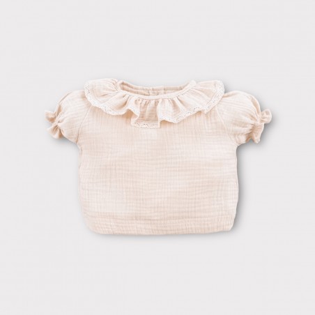 Koszula muślinowa z bufką i koronką Butterfly of the Valley  waniliowy beż