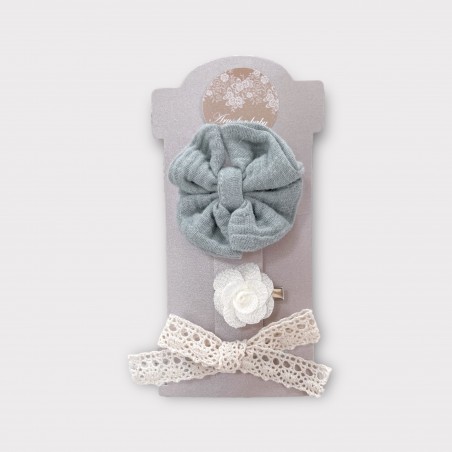 ZESTAW 3 SPINEK Fairy Mint Z kwiatuszkiem i koronką