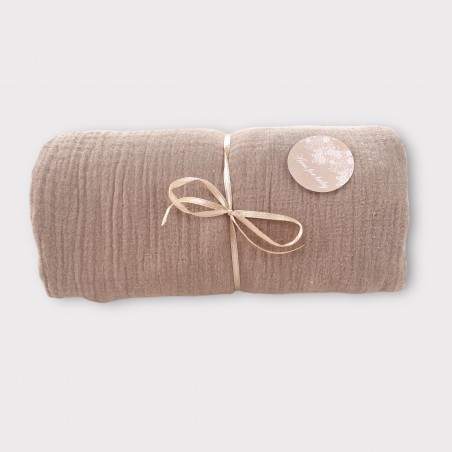 Prześcieradło muślinowe z gumką karmelowy brąz