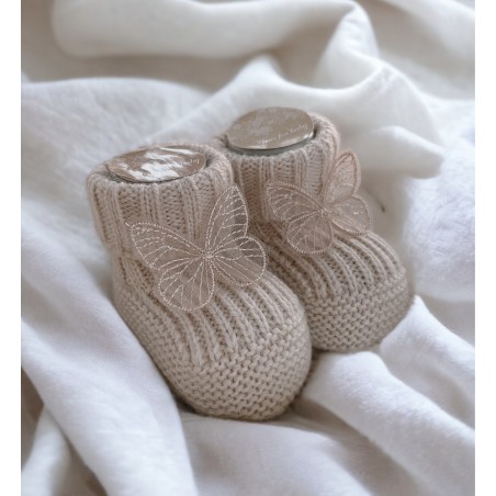 SWETERKOWE SKARPETKI/ BUCIKI BUTTERFLY OF THE VALLEY beżowe rose gold