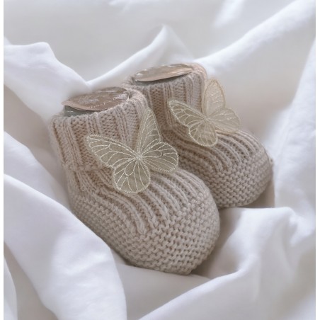 SWETERKOWE SKARPETKI/ BUCIKI BUTTERFLY OF THE VALLEY BEŻOWE żółte złoto
