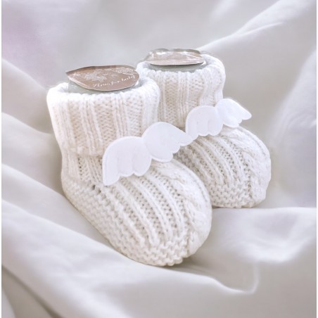 SWETERKOWE SKARPETKI/ BUCIKI O WARKOCZOWYM SPLOCIE ŚMIETANKOWE  aniołki