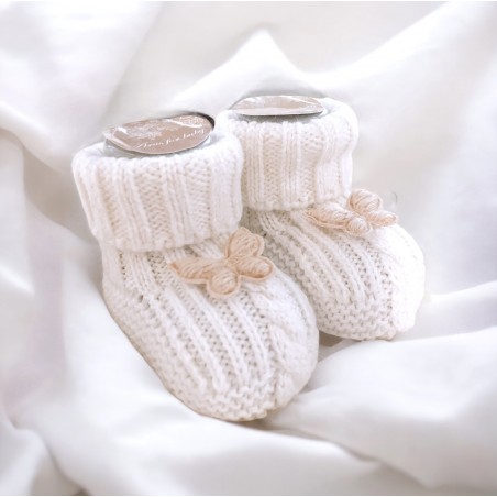 SWETERKOWE SKARPETKI/ BUCIKI O WARKOCZOWYM SPLOCIE ŚMIETANKOWE Tiny Butterfly