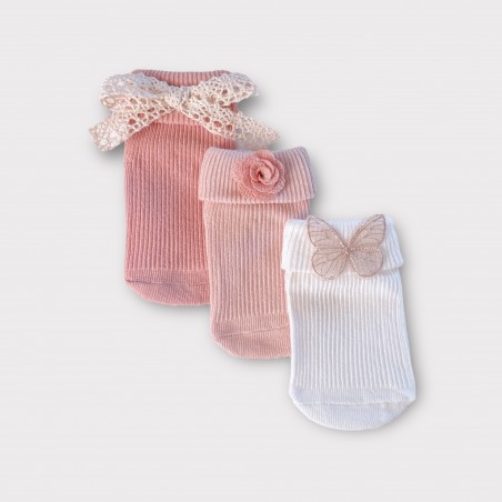 ZESTAW 3 PAR SKARPETEK Z DZIANINY PRĄŻKOWANEJ Butterfly of te Valley