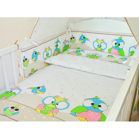 ARUŚ 2 el. pościel do łóżeczka 120*90 (21-bezowe sowy NOWE)