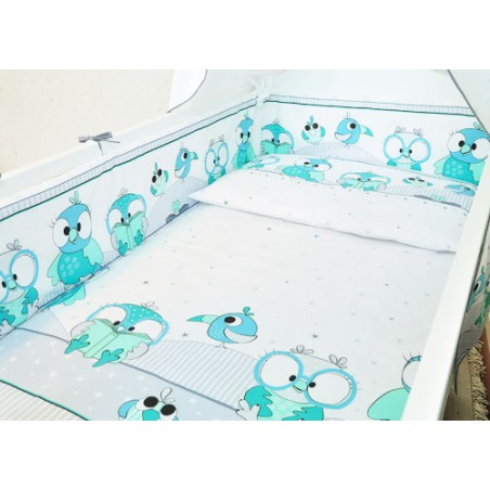 ARUŚ 2 el. pościel do łóżeczka 120*90 (116-turkusowe sowy NOWE)