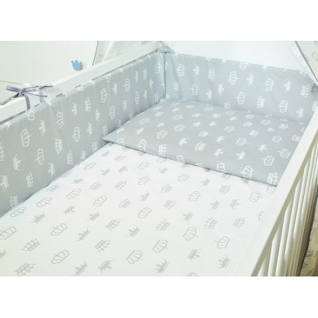 ARUŚ 2 el. pościel do łóżeczka 120*90 (123-popielate korony na bialym tle)