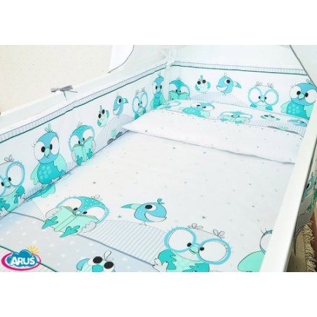 ARUŚ 3 el. pościel do łóżeczka 120*90 (116-turkusowe sowy NOWE)
