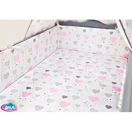 ARUŚ 3 el. pościel do łóżeczka 120*90 (138-rozowo popielate serca)