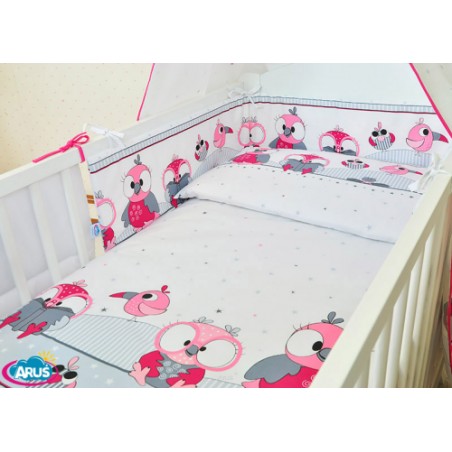 ARUŚ 5 el. pościel do łóżeczka 120*90 (33-rozowe sowy NOWE)
