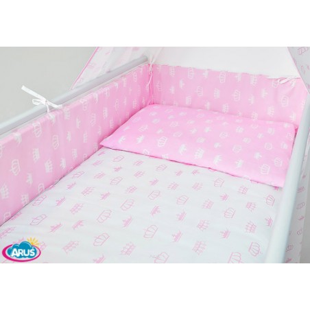 ARUŚ 5 el. pościel do łóżeczka 120*90 (8-korony rozowe)