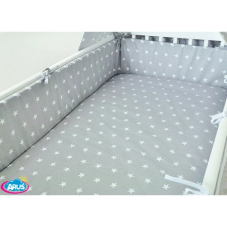 ARUŚ 5 el. pościel do łóżeczka 120*90 (6-biale gwiazdki na popiel tle)