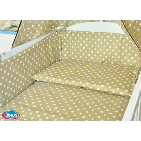 ARUŚ 5 el. pościel do łóżeczka 120*90 (110-bezowe grochy)