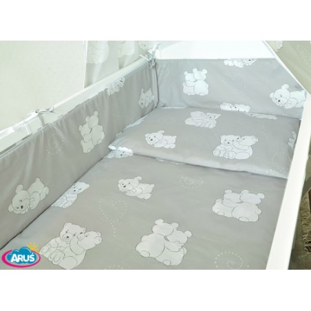 ARUŚ 5 el. pościel do łóżeczka 120*90 (129-białe małe misie na popiel tle)