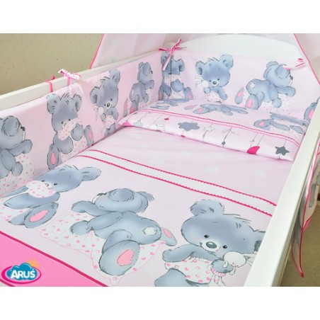 ARUŚ 5 el. pościel do łóżeczka 120*90 (130-rozowy mis z podusia)