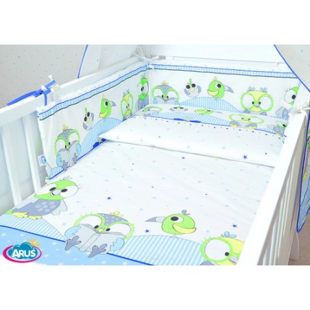 ARUŚ 7 el. pościel do łóżeczka 120*90 (29-niebieskie sowy NOWE)
