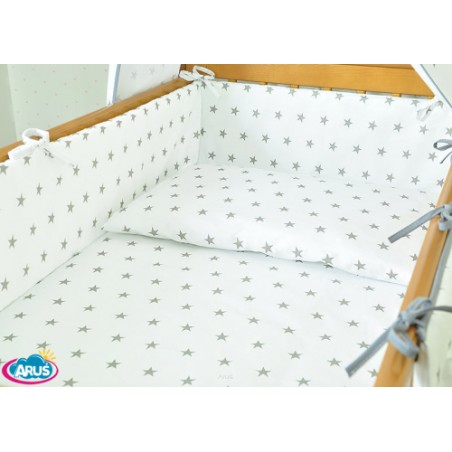 ARUŚ 7 el. pościel do łóżeczka 120*90 (19-popiel gwiazdki na bialym tle)