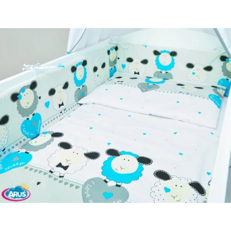 ARUŚ 7 el. pościel do łóżeczka 120*90 (5-owca z sercem niebieska)