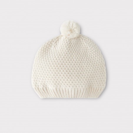 Czapka z dzianiny z pomponem ecru