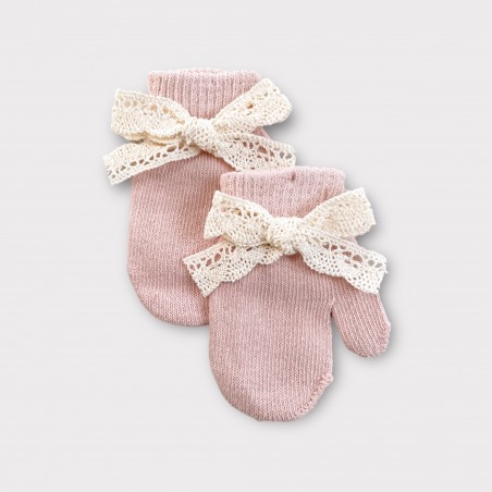 Rękawiczki z koronką pudrowe