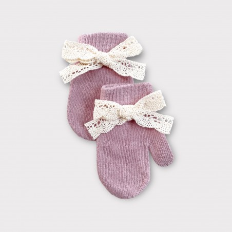 RĘKAWICZKI Z KORONKĄ ciemny róż