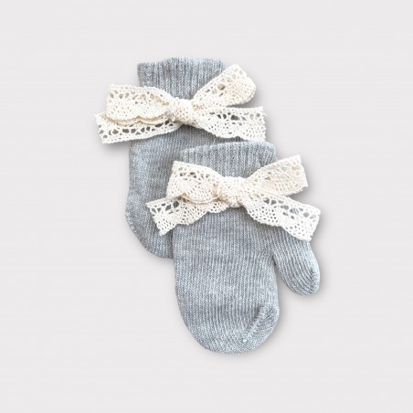 RĘKAWICZKI Z KORONKĄ szare