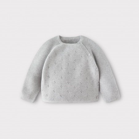 SWETER Z DZIANINY O ŚCIEGU FRANCUSKIM z ażurowym wykończeniem z przodu angel