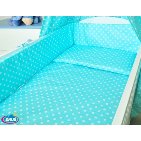 ARUŚ 7 el. pościel do łóżeczka 120*90 (113-turkus grochy)