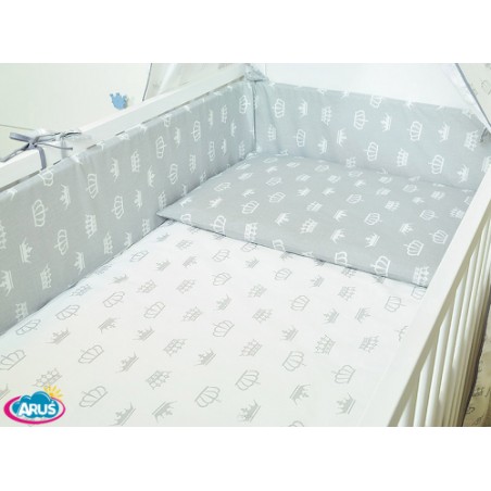 ARUŚ 7 el. pościel do łóżeczka 120*90 (123-popielate korony na bialym tle)