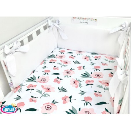 3 el.Pościel do łóżeczka 120x90 dwustronna "KOKARDKA" (calineczka +biały gładki)