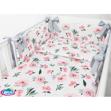 3 el.Pościel do łóżeczka 120x90 dwustronna "KOKARDKA" (calineczka +popiel gładki)