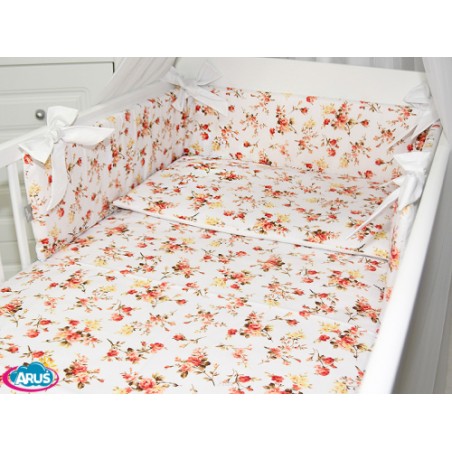 3 el.Pościel do łóżeczka 120x90 dwustronna "KOKARDKA" (dzika róża +biały)