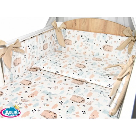 3 el.Pościel do łóżeczka 120x90 dwustronna "KOKARDKA" (jeżyki beżowe +beż)